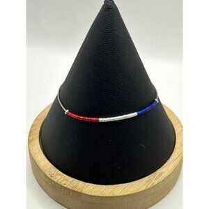 Dainty Patriotic Red White Blue Beaded Silver Chain Bracelet USA Red White Blue